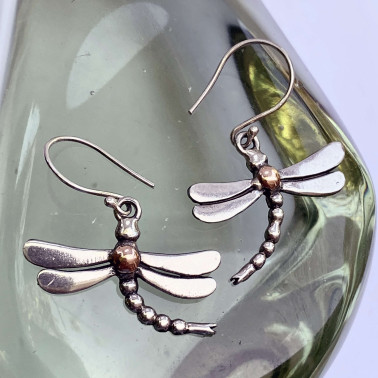 ER  12541-(HANDMADE 925 BALI SILVER DRAGONFLY EARRING WITH 18KT GOLD ACCENT)